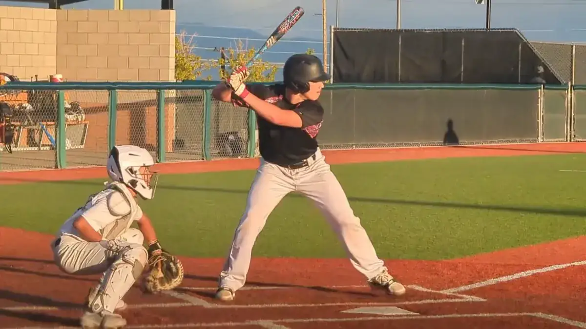 AHD hitter in his stance with hips hinged, knees flexed and hands set high