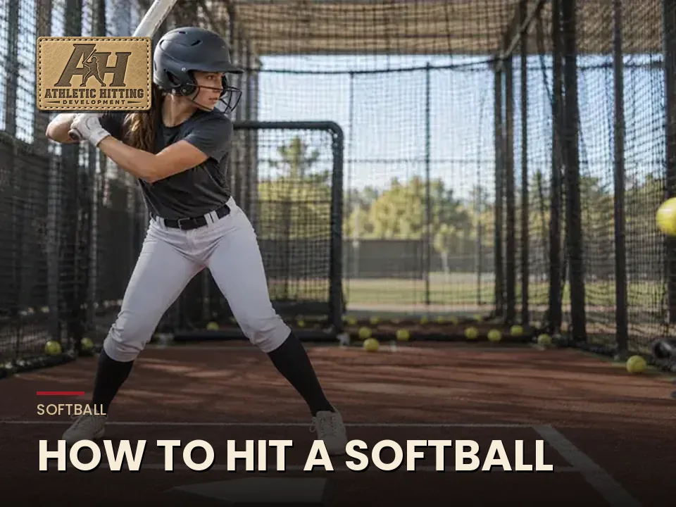 Fastpitch softball hitter loaded in her stance in a batting cage