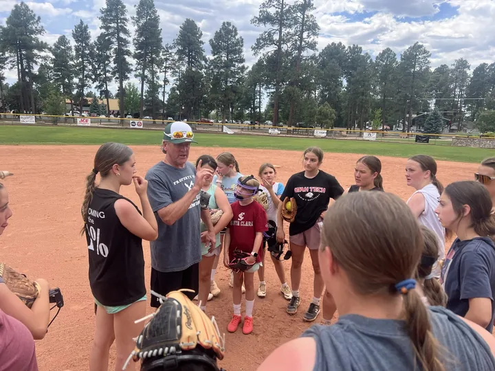 BK coaching a fastpitch camp